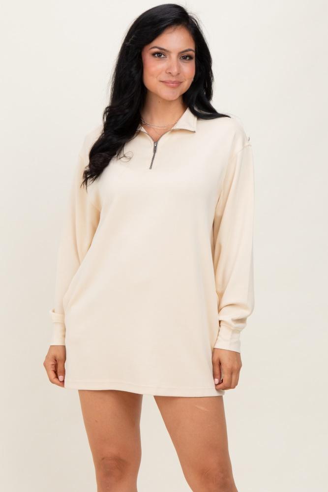 cream half zip long sleeve mini dress