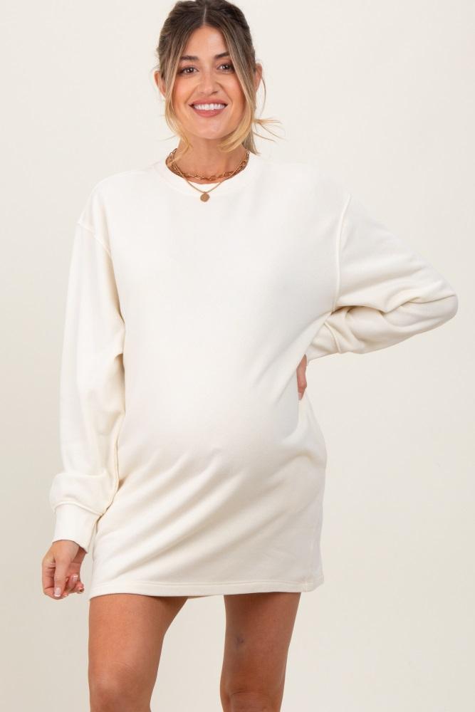 cream long sleeve oversized sweatshirt maternity mini dress