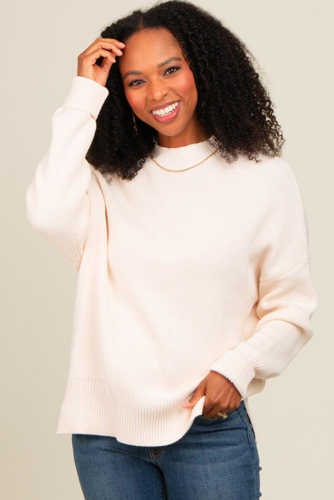 cream mock neck basic sweater