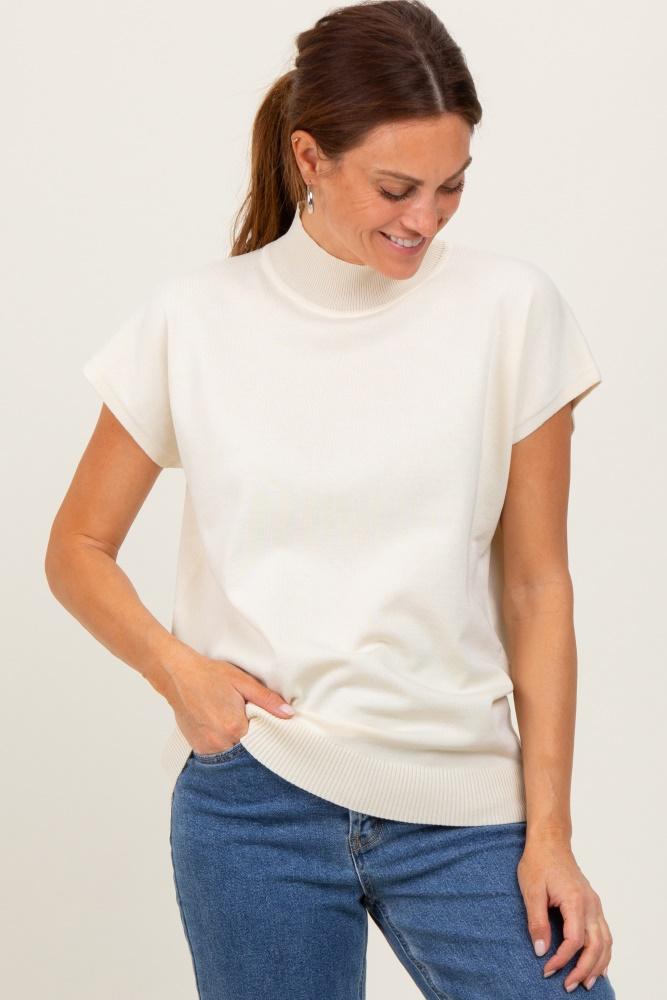 cream mock neck knit top