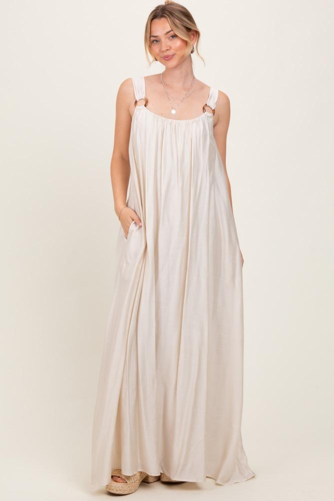 cream o-ring strap scoop back maxi dress