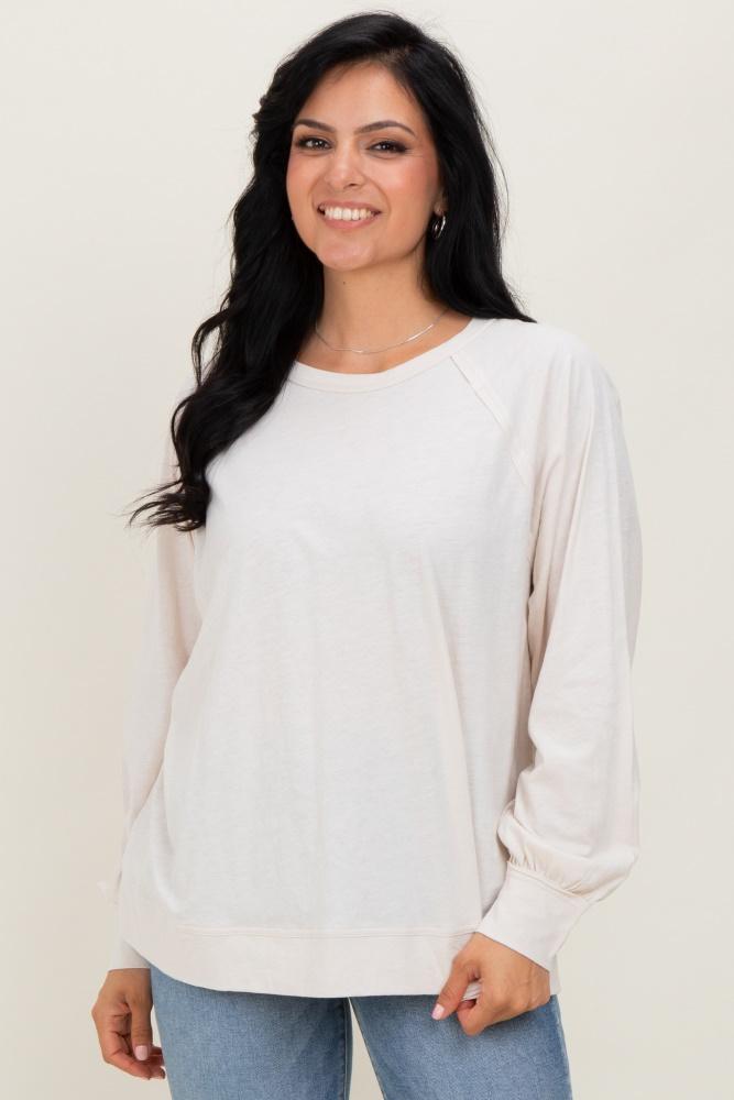 cream oversized cotton slub long sleeve top