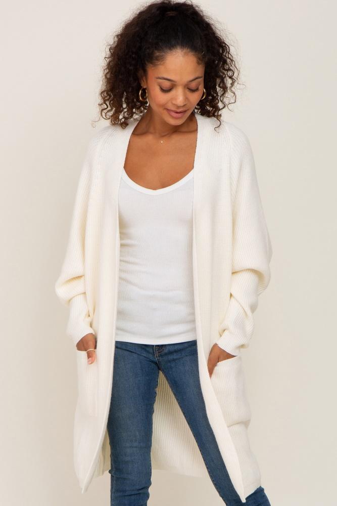 cream pocketed knit cardigan