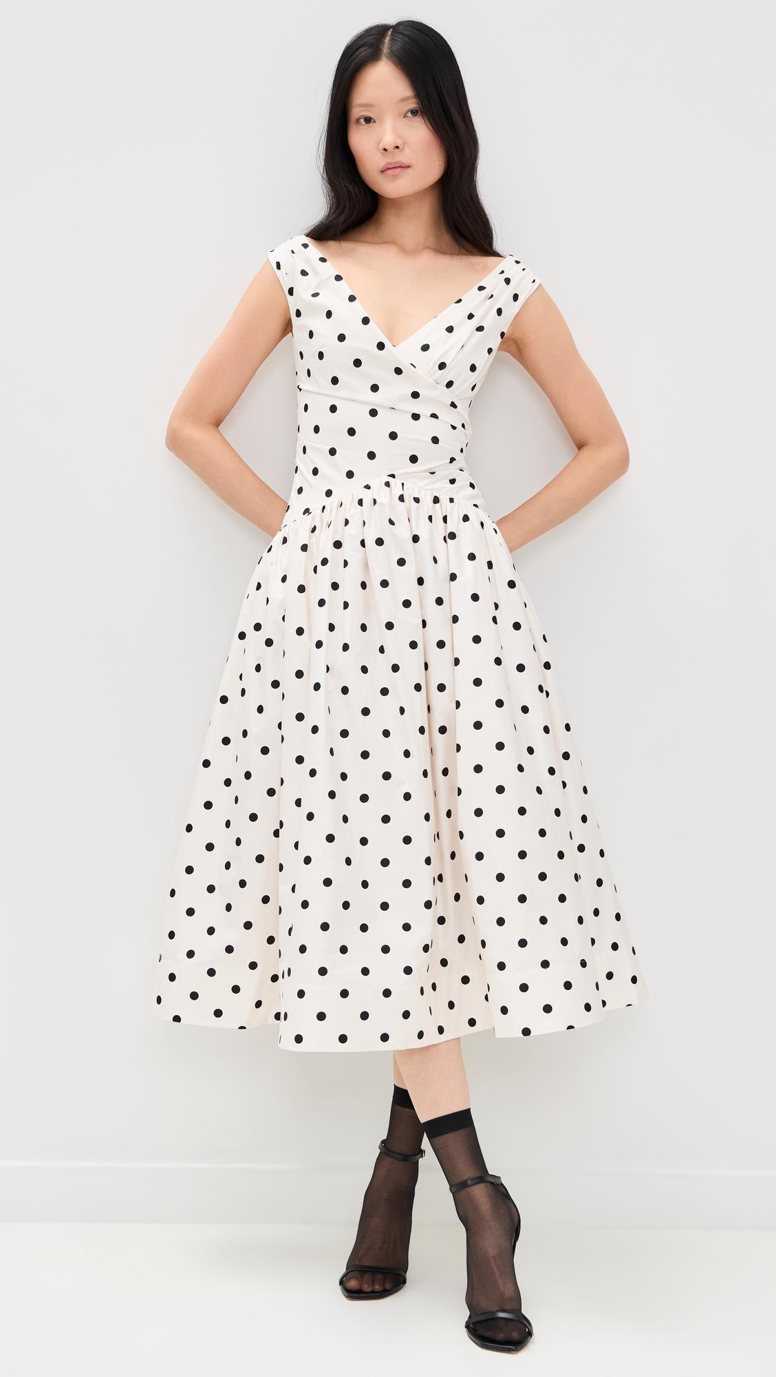 cream polka dot cotton midi dress
