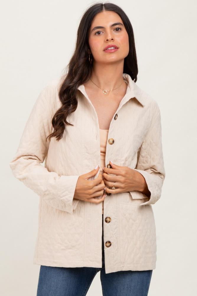 cream quilted button jacket