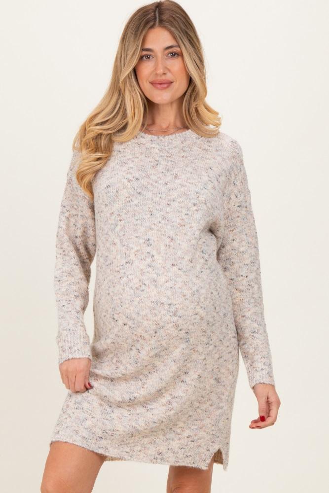 cream speckle knit maternity sweater dress