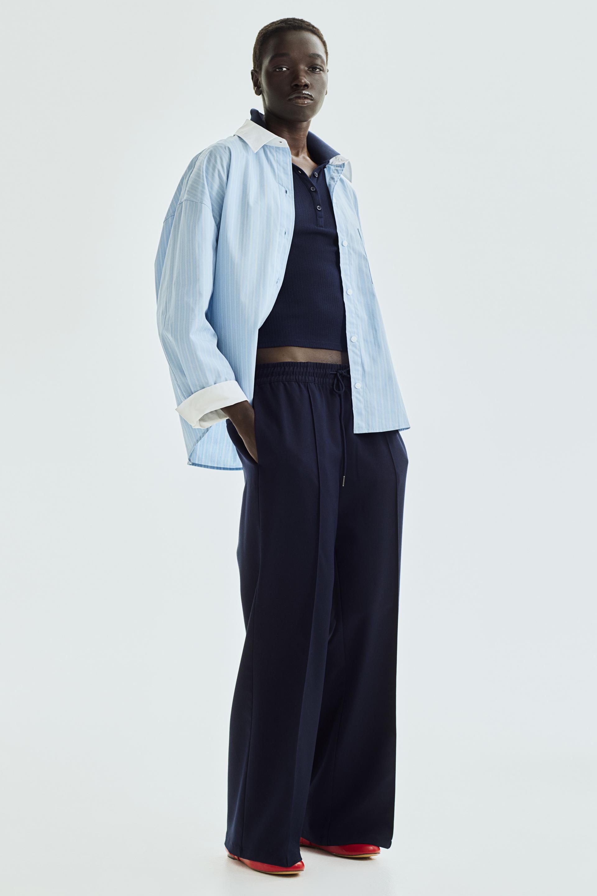 creased pants with drawstring