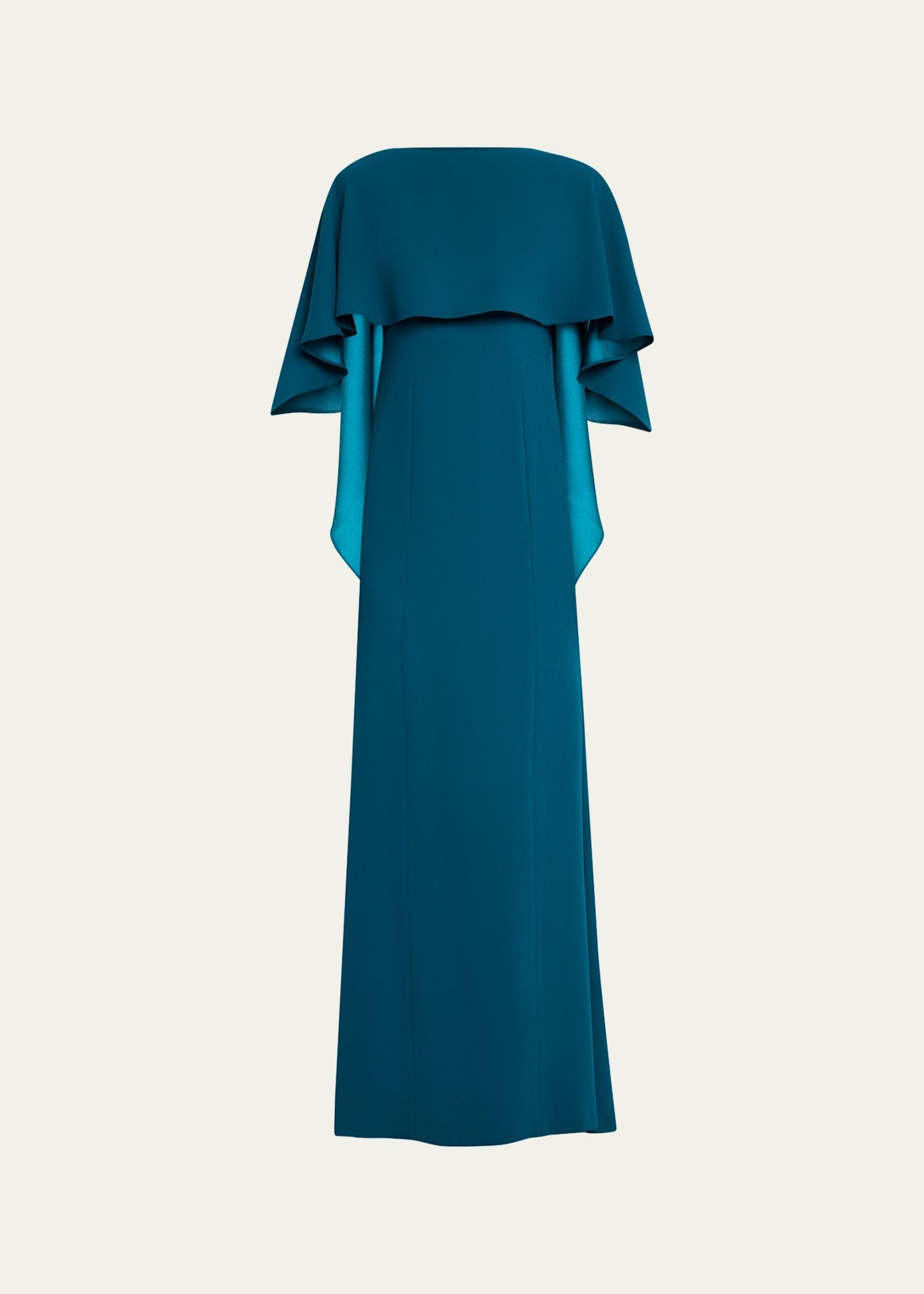 crepe back satin cape gown