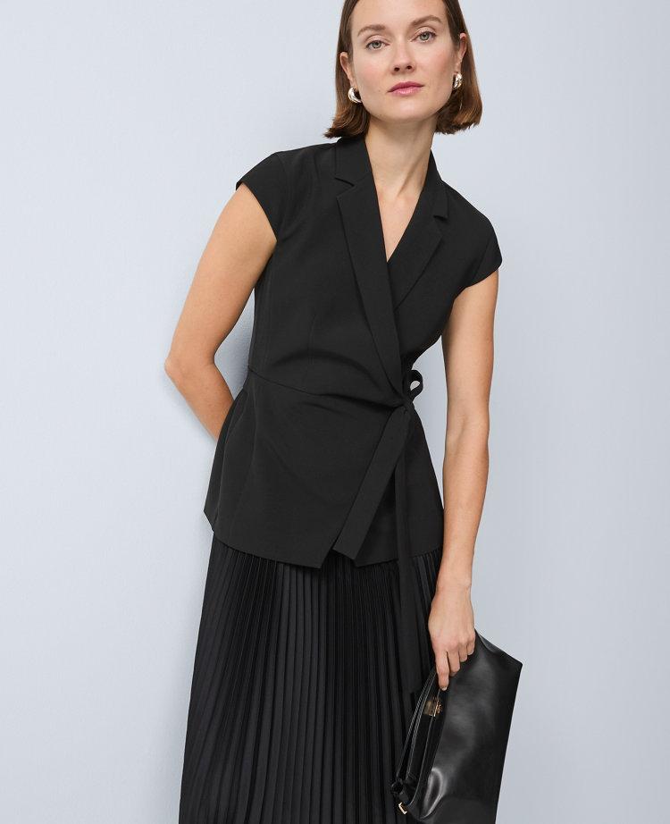 crepe blazer wrap midi dress