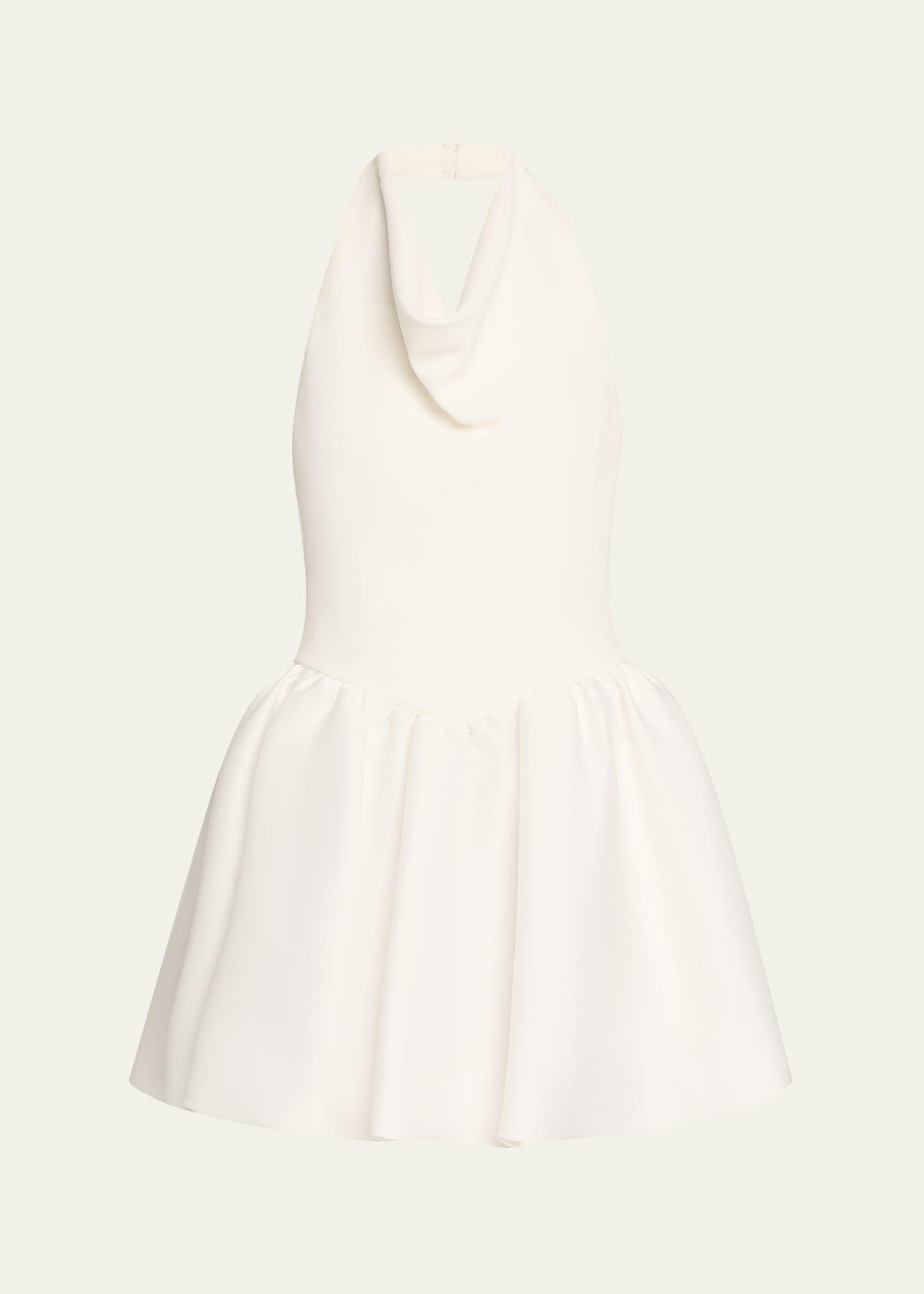 crepe bubble-hem halter mini dress