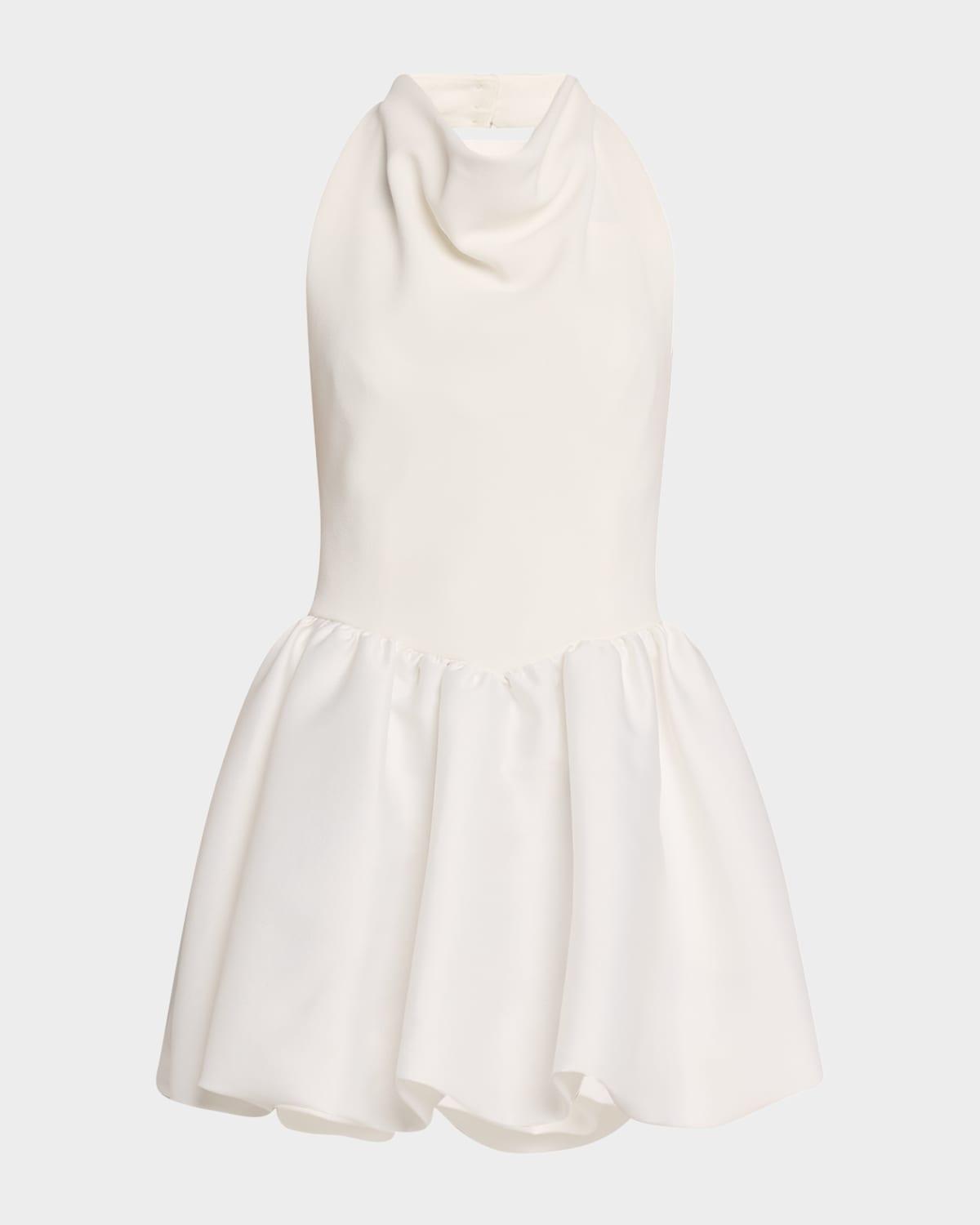 crepe bubble-hem halter mini dress