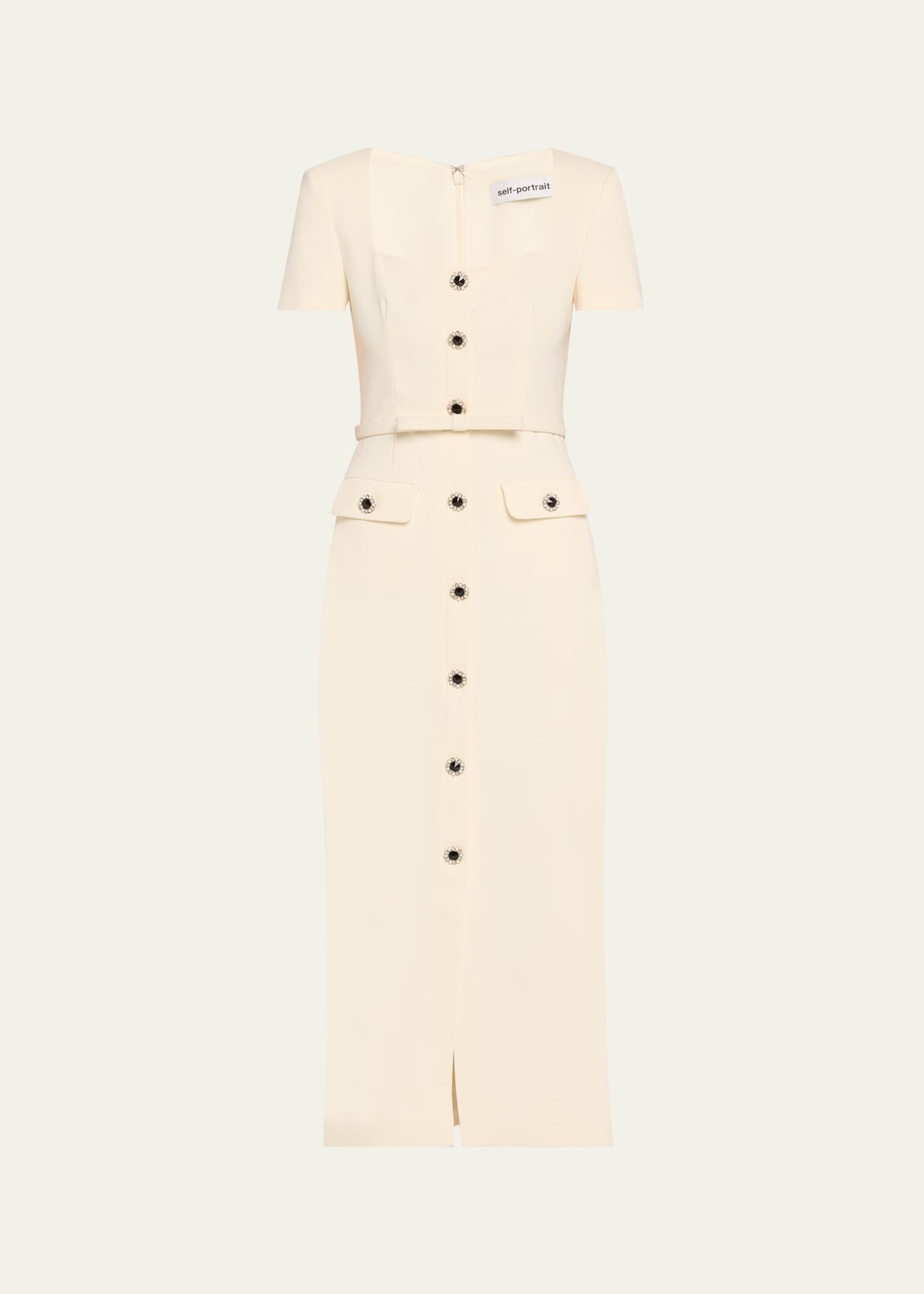crepe button midi dress