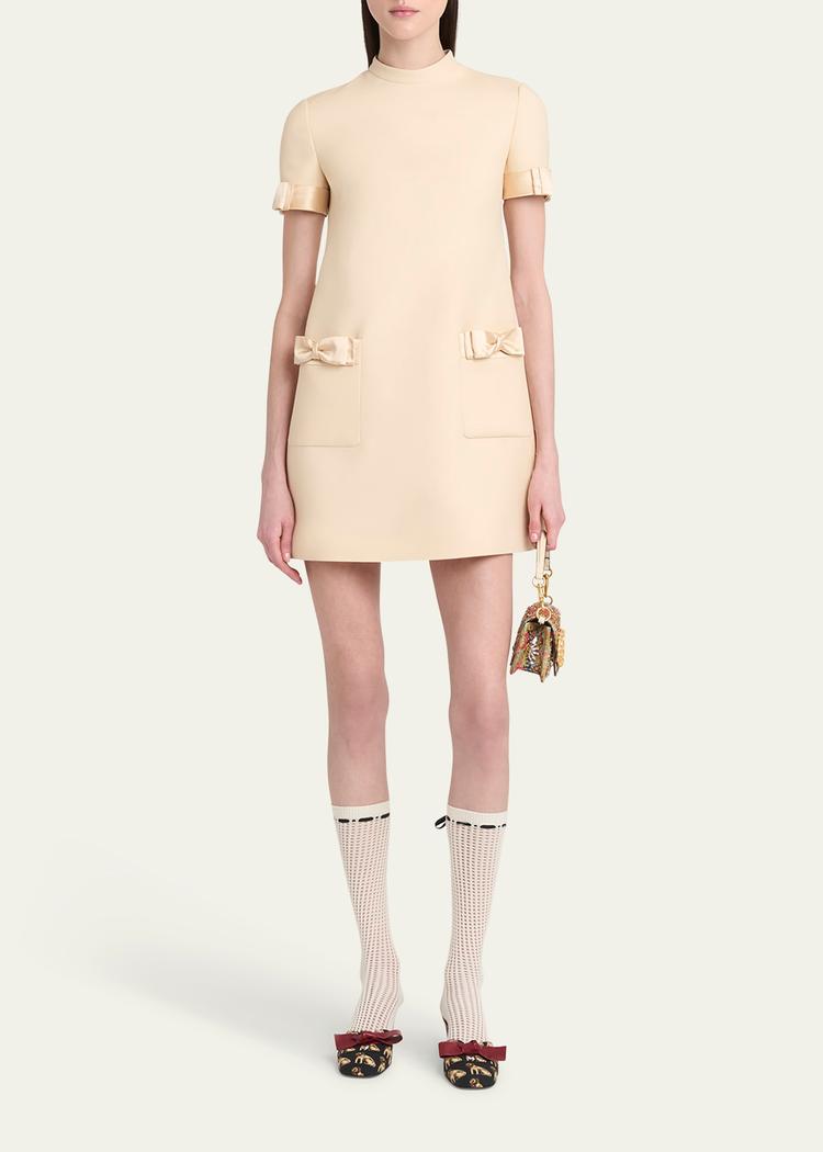 crepe couture mini dress with bows