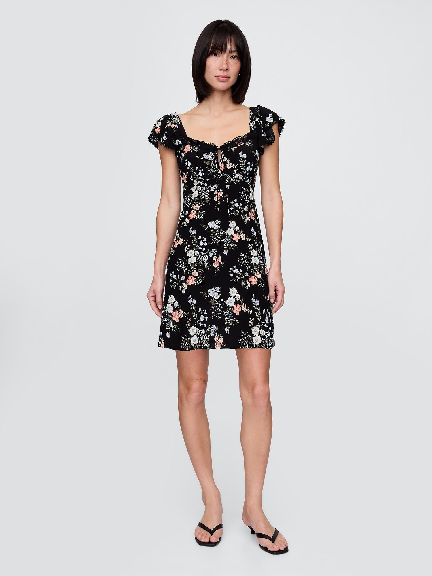 crepe flutter-sleeve mini dress