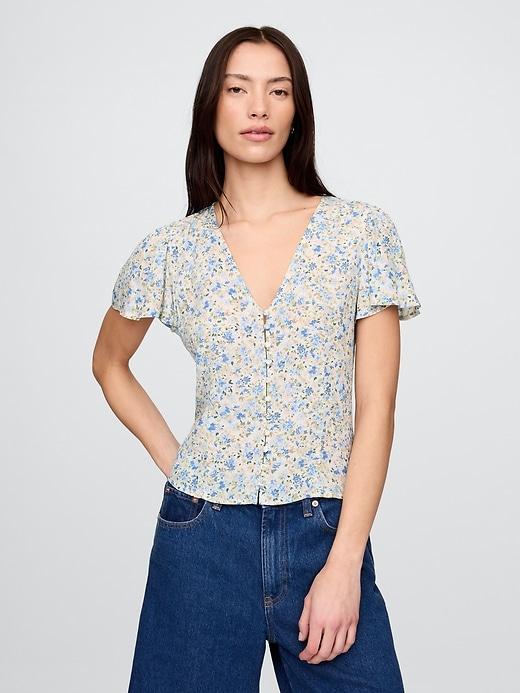 crepe flutter-sleeve top