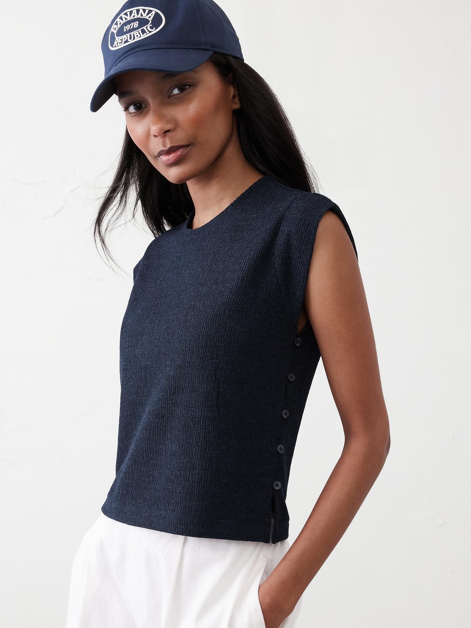 crepe jacquard side-button top
