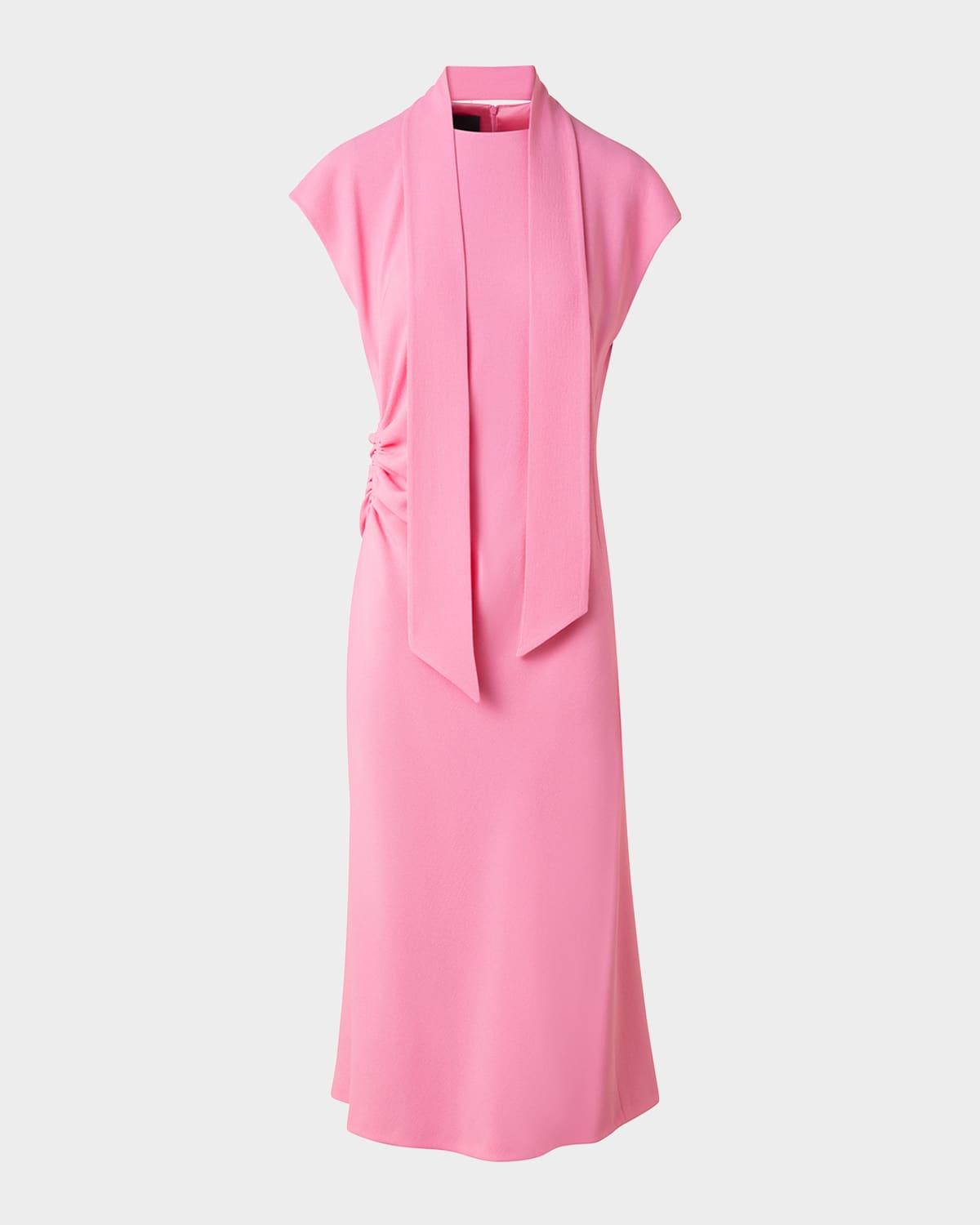 crepe mock-neck midi dress