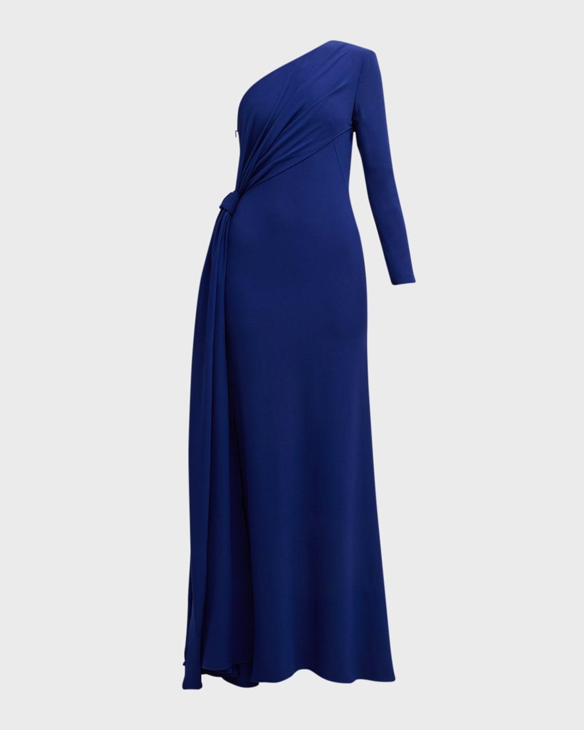 crepe one-shoulder gown with draped detail