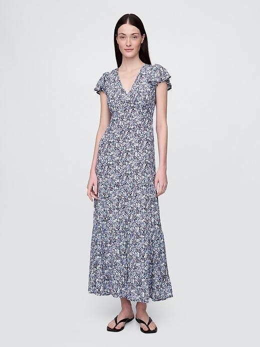 crepe tiered v-neck maxi dress