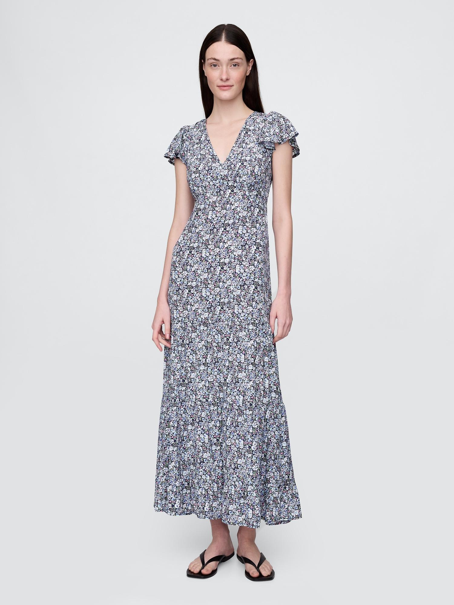 crepe tiered v-neck maxi dress