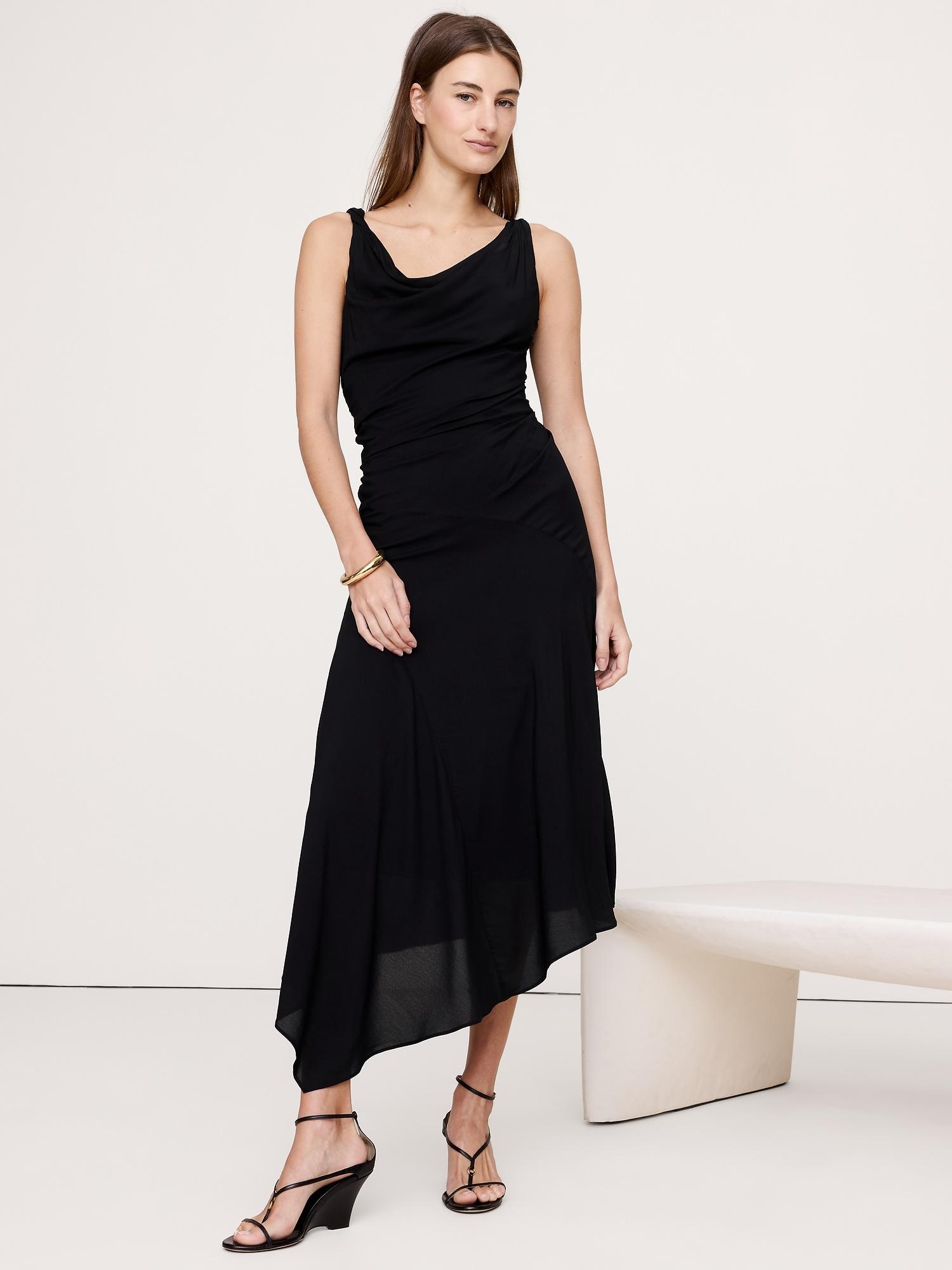 crepe twist-shoulder dress