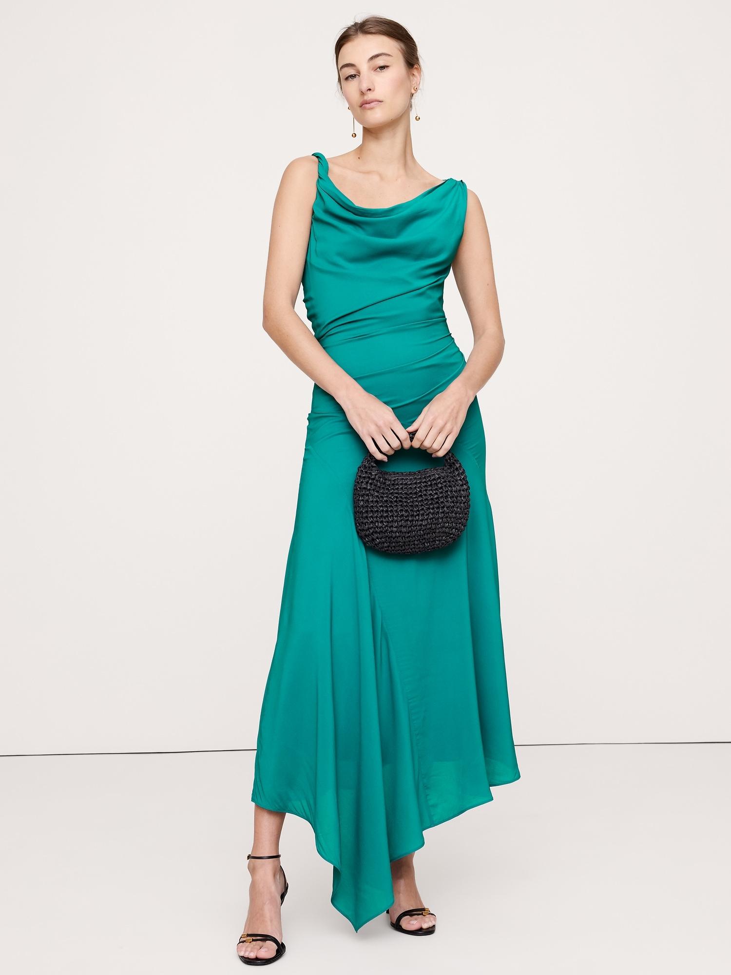 crepe twist-shoulder dress