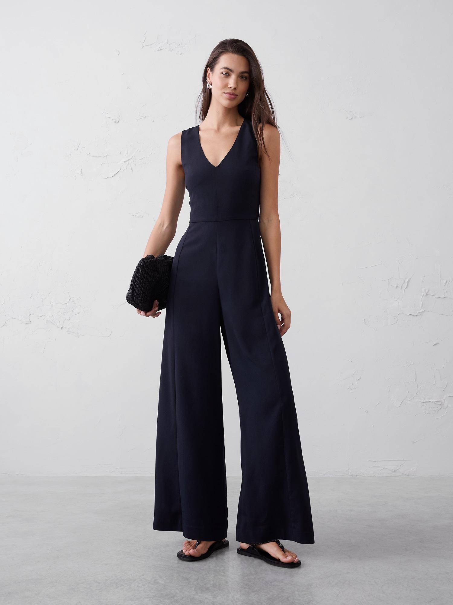 crepe v-neck jumpsuit