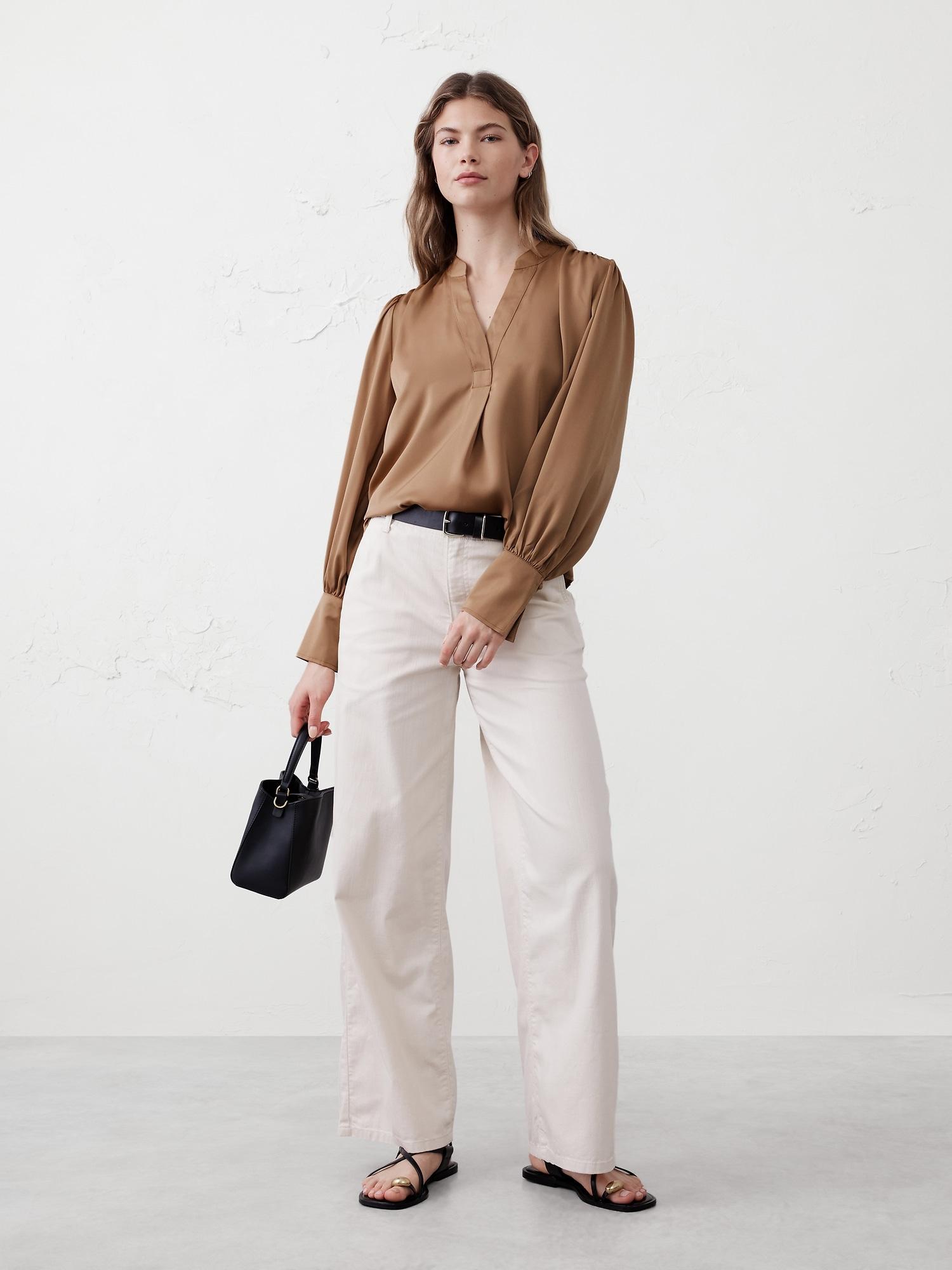 crepe volume-sleeve blouse