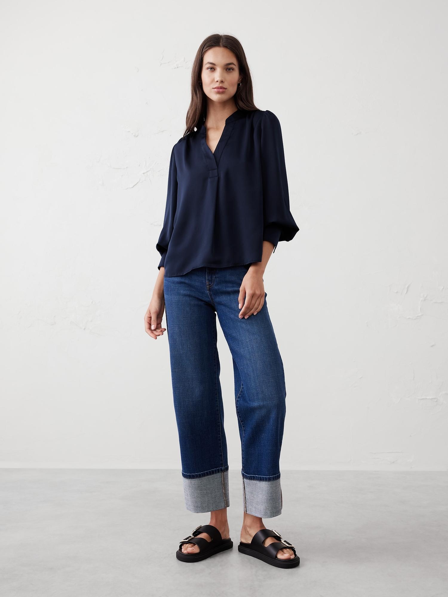 crepe volume-sleeve blouse