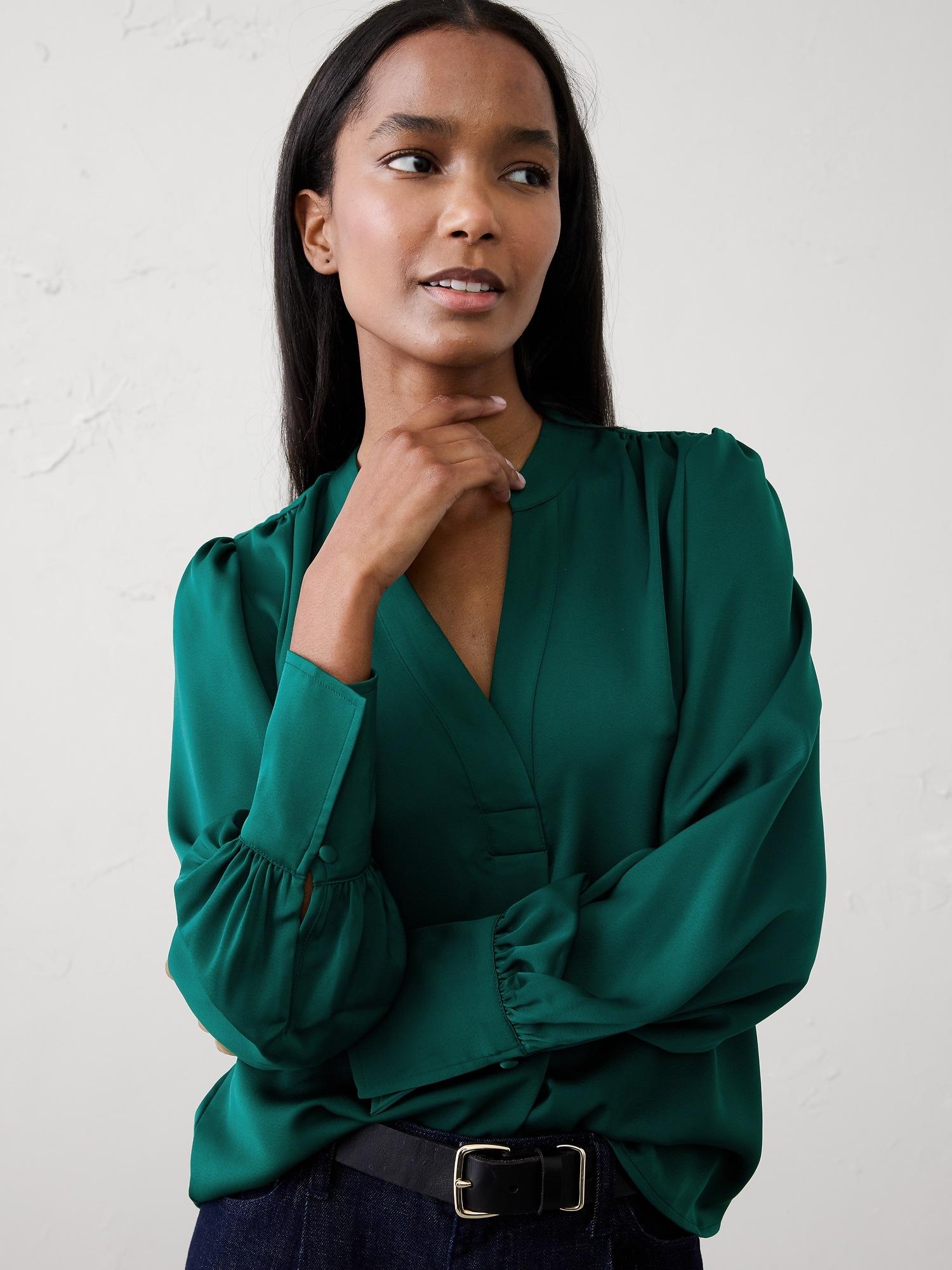 crepe volume-sleeve blouse