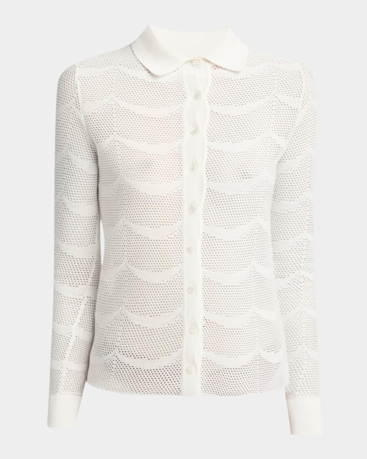 crescent mesh polo button down top