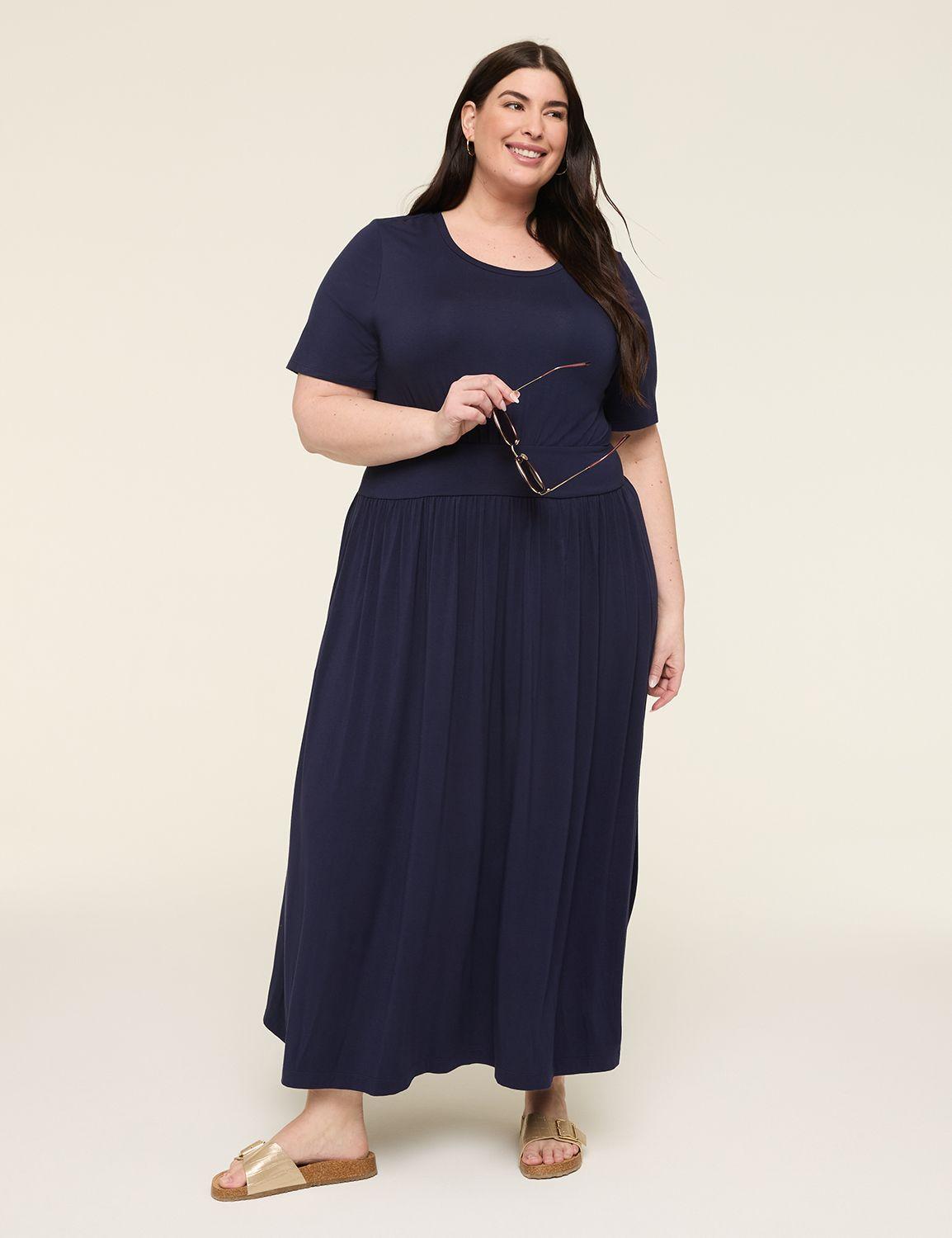 crew-neck banded-waist maxi dress