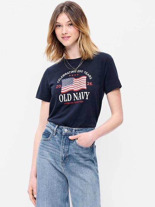 crew-neck flag graphic t-shirt