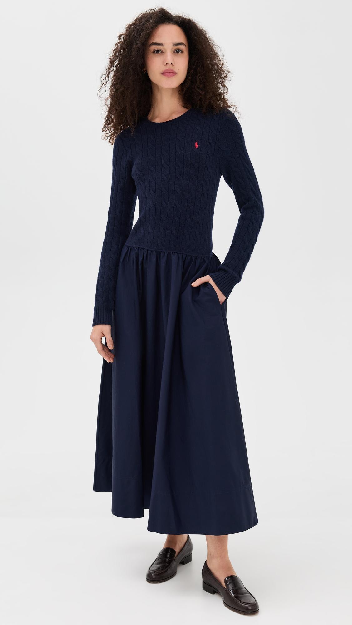 crew neck long sleeve fit & flare dress