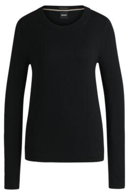 crew-neck sweater in merino wool- black women's sweaters