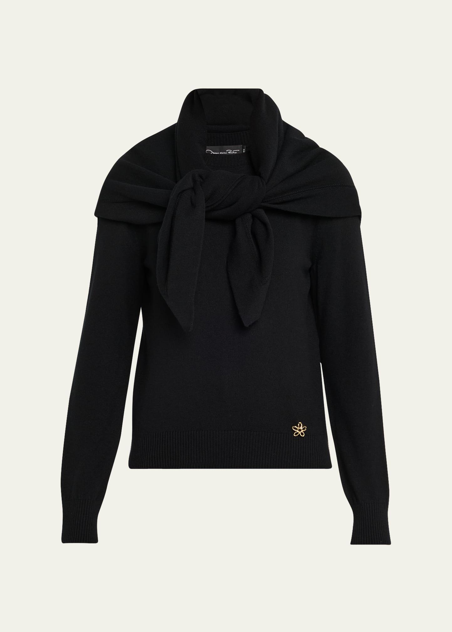 crewneck cashmere sweater with removable scarf