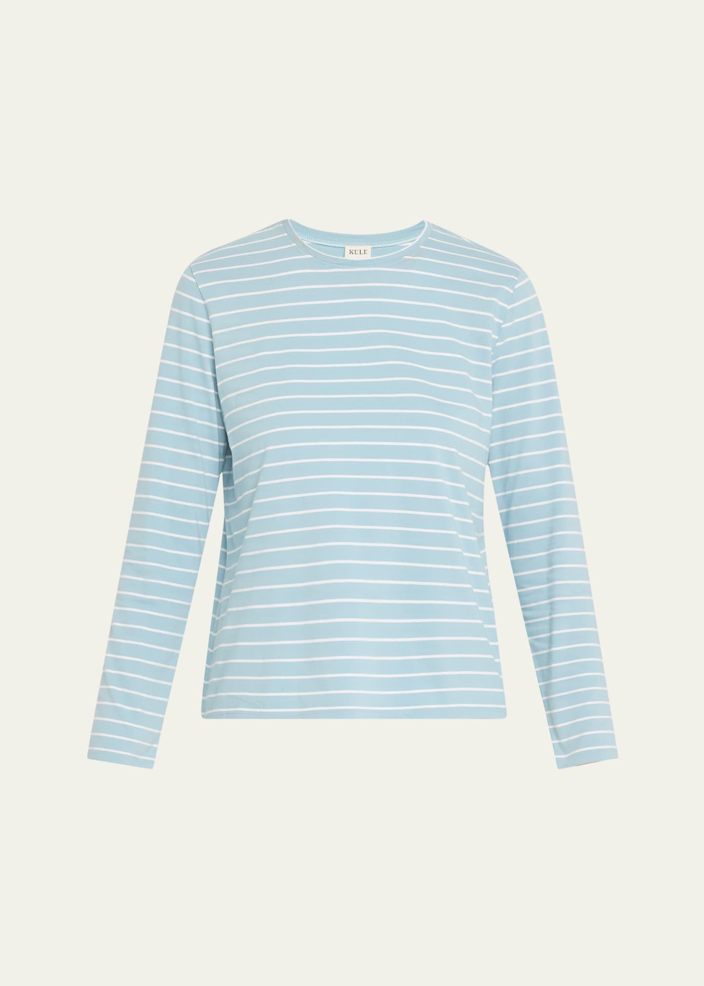crewneck long-sleeve striped cotton top