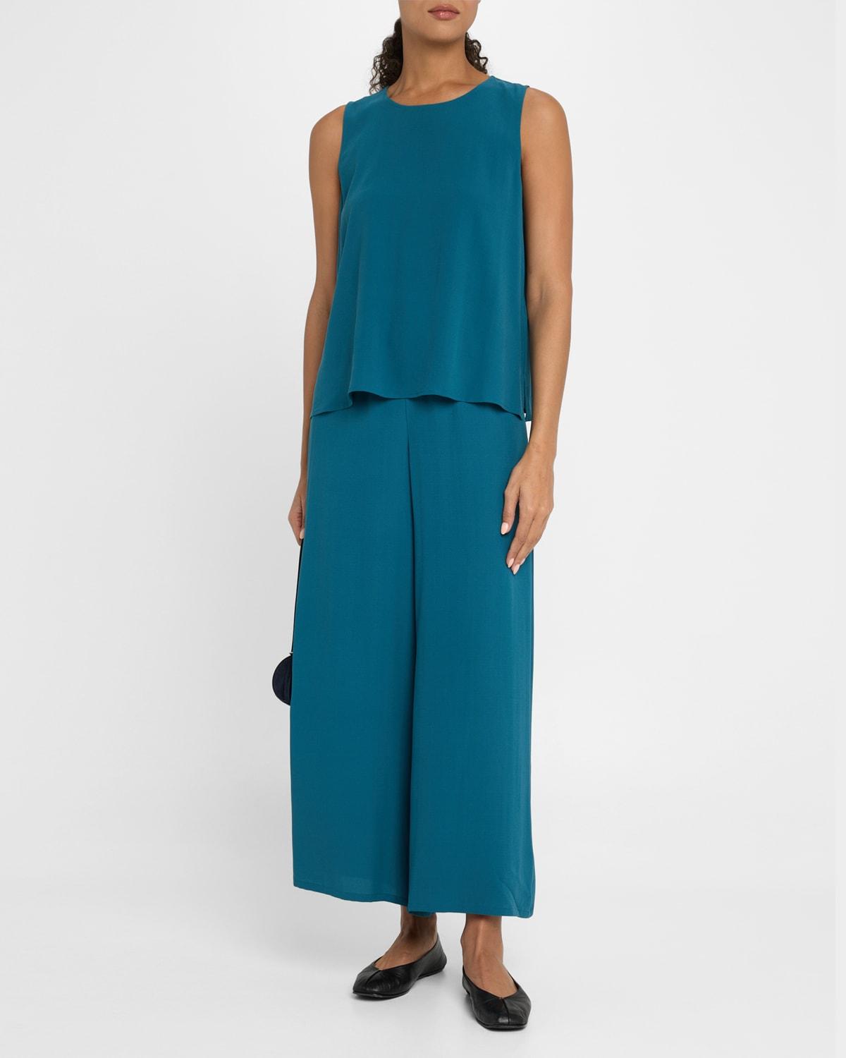 crewneck matte silk georgette crepe shell