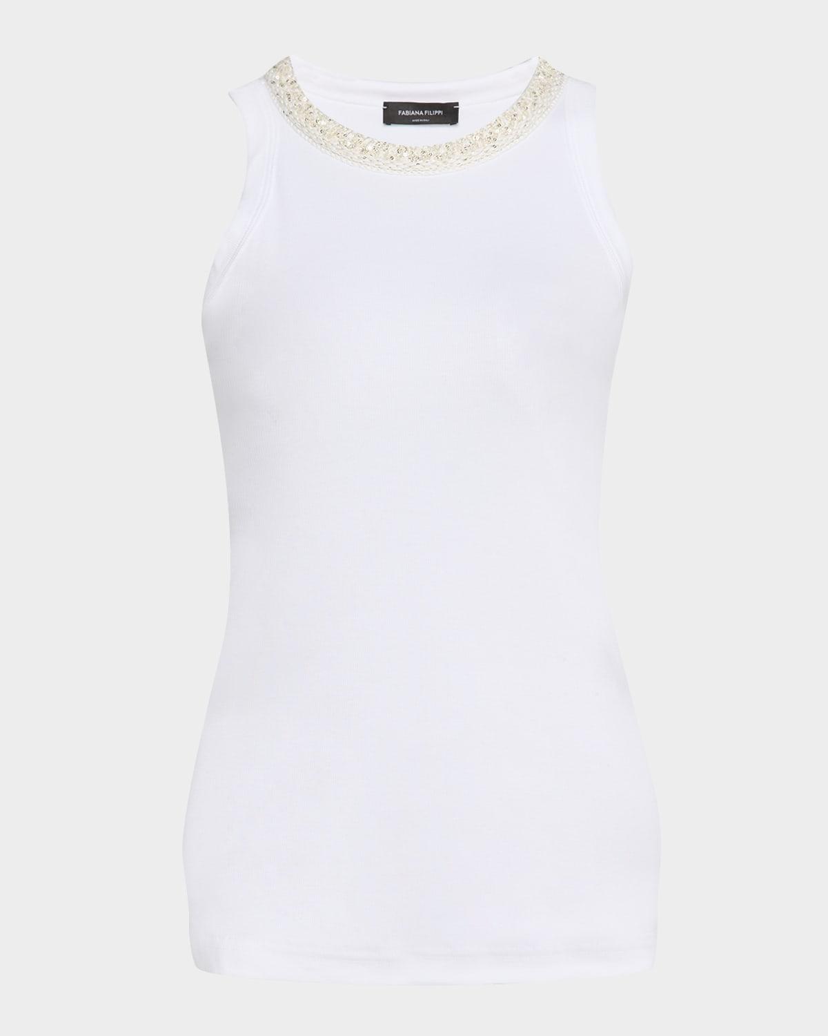 crewneck sequin-trim rib knit jersey tank