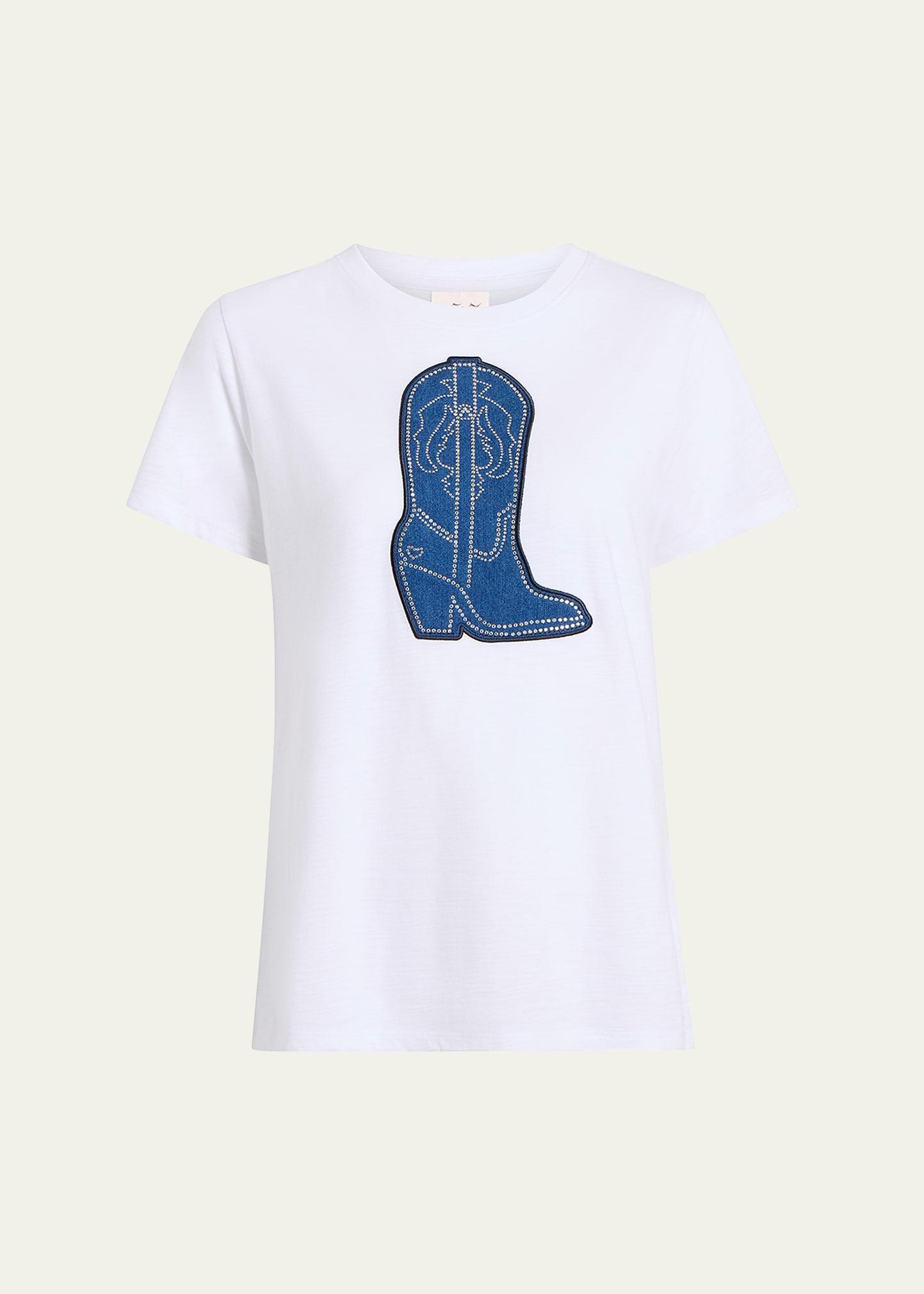 crewneck studded denim boot tee