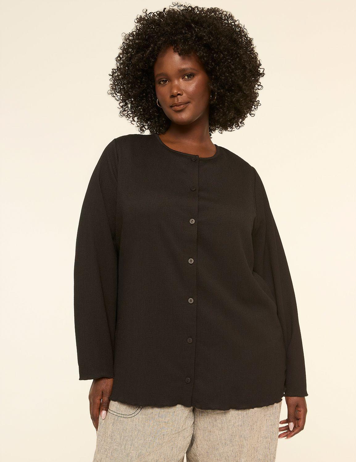 crinkle crew-neck button-front cardigan