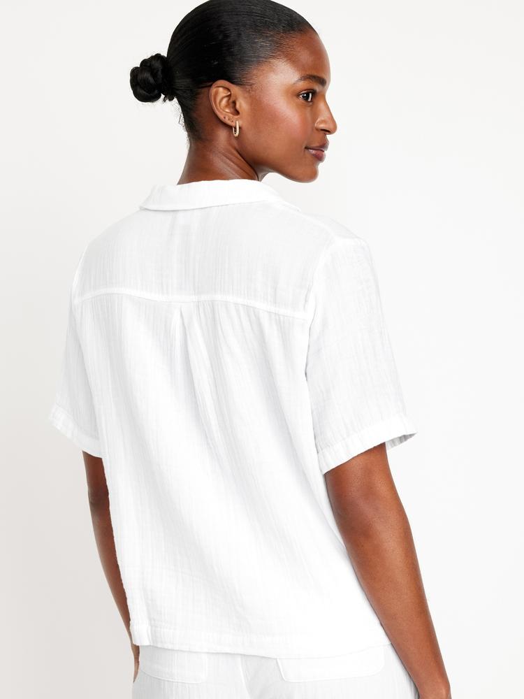 crinkle gauze button-down shirt