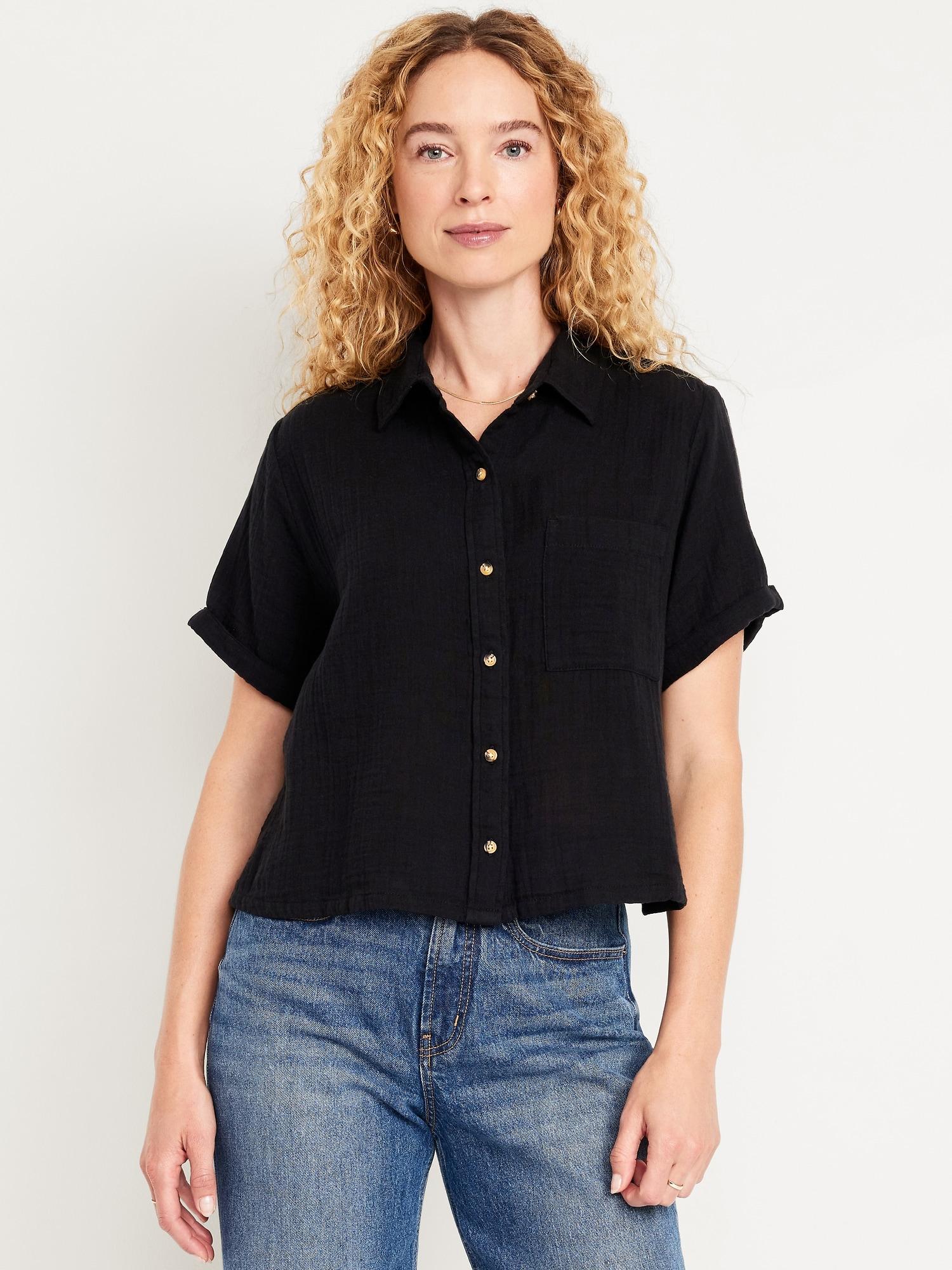 crinkle gauze button-down striped shirt