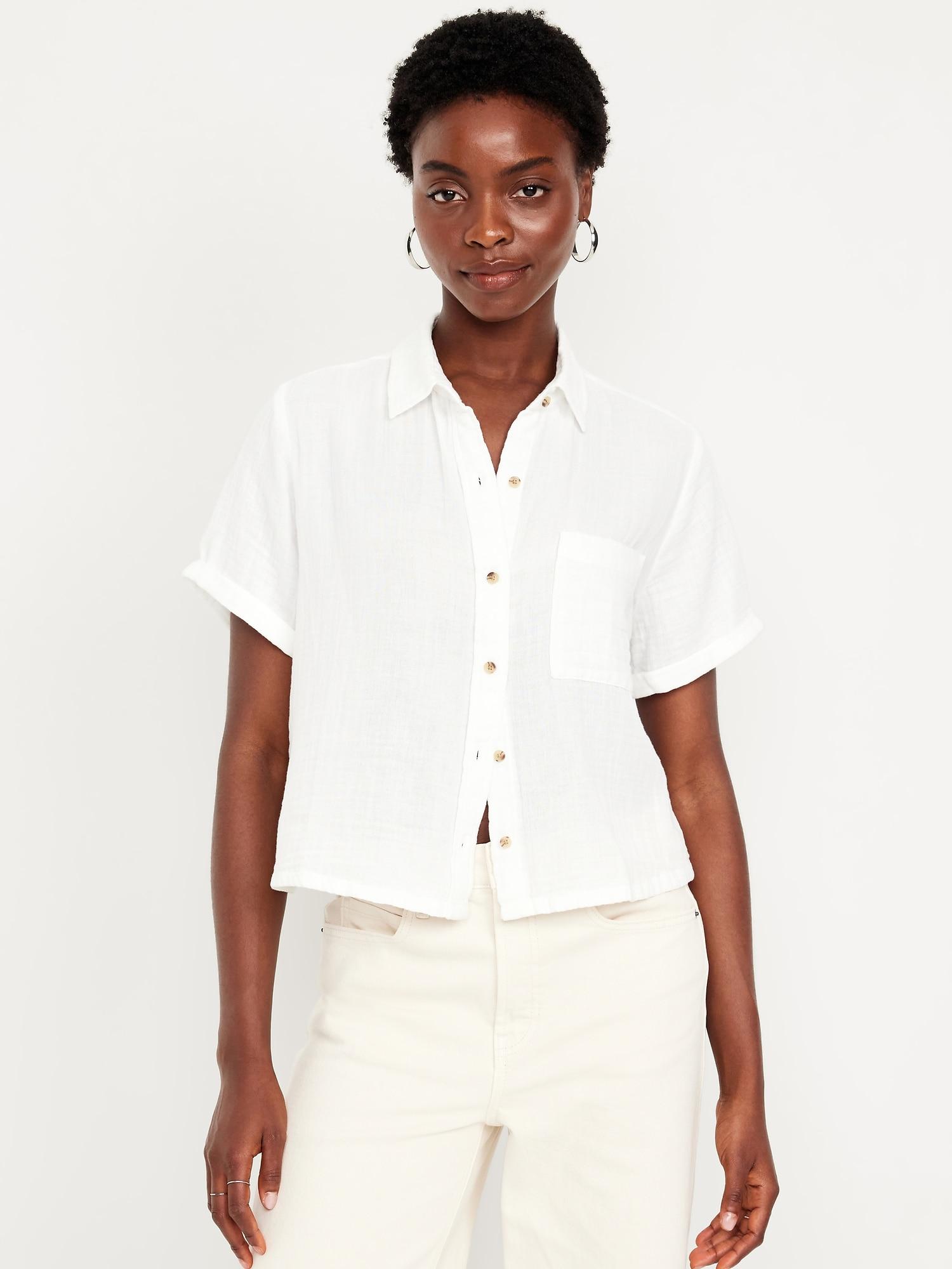 crinkle gauze button-down striped shirt