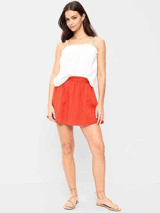 crinkle gauze ruffle waist mini skort