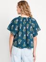 crinkle gauze tassel-tie shirred top