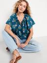 crinkle gauze tassel-tie shirred top
