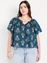 crinkle gauze tassel-tie shirred top