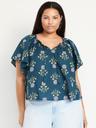 crinkle gauze tassel-tie shirred top