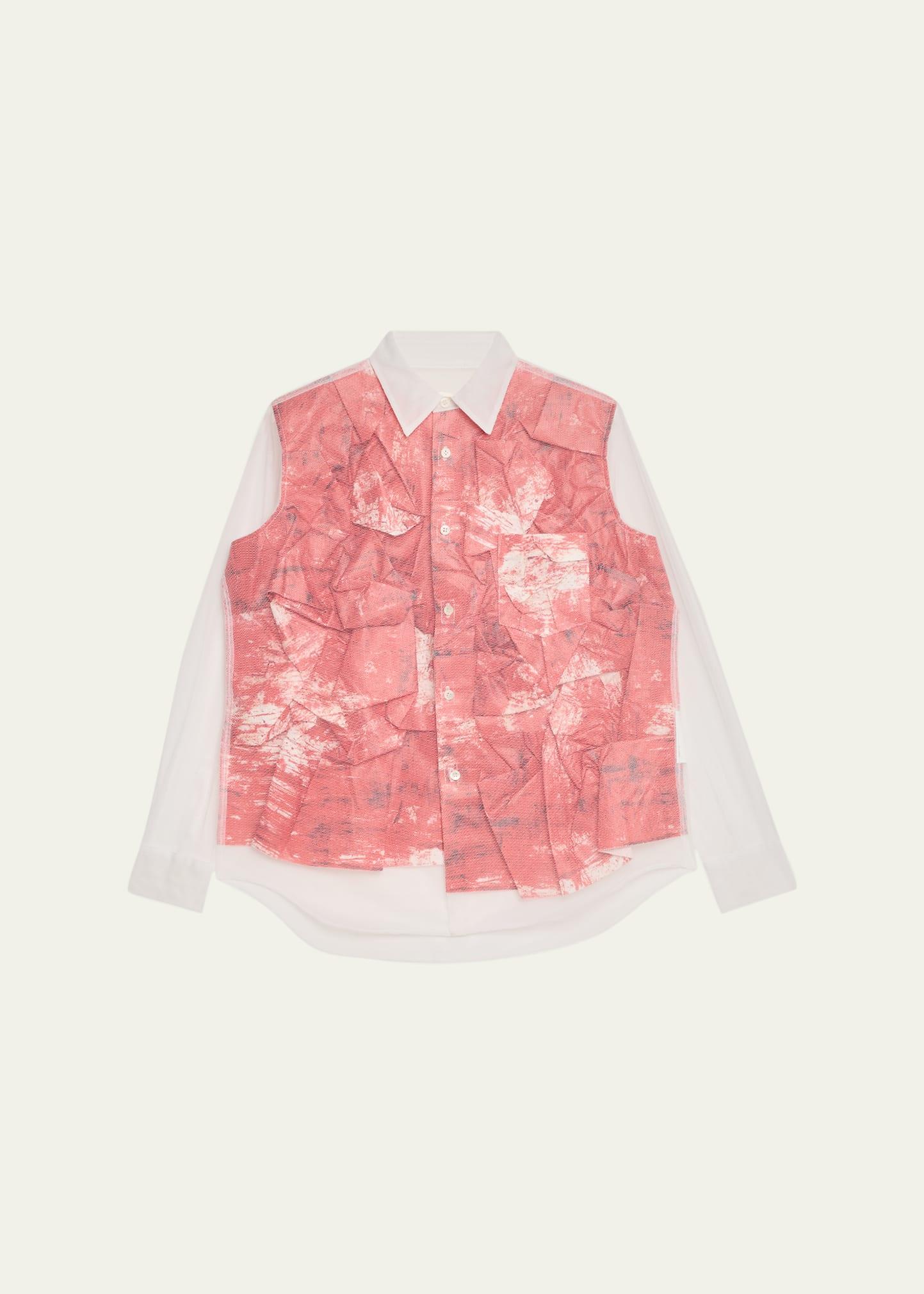 crinkle layered button-down tulle shirt